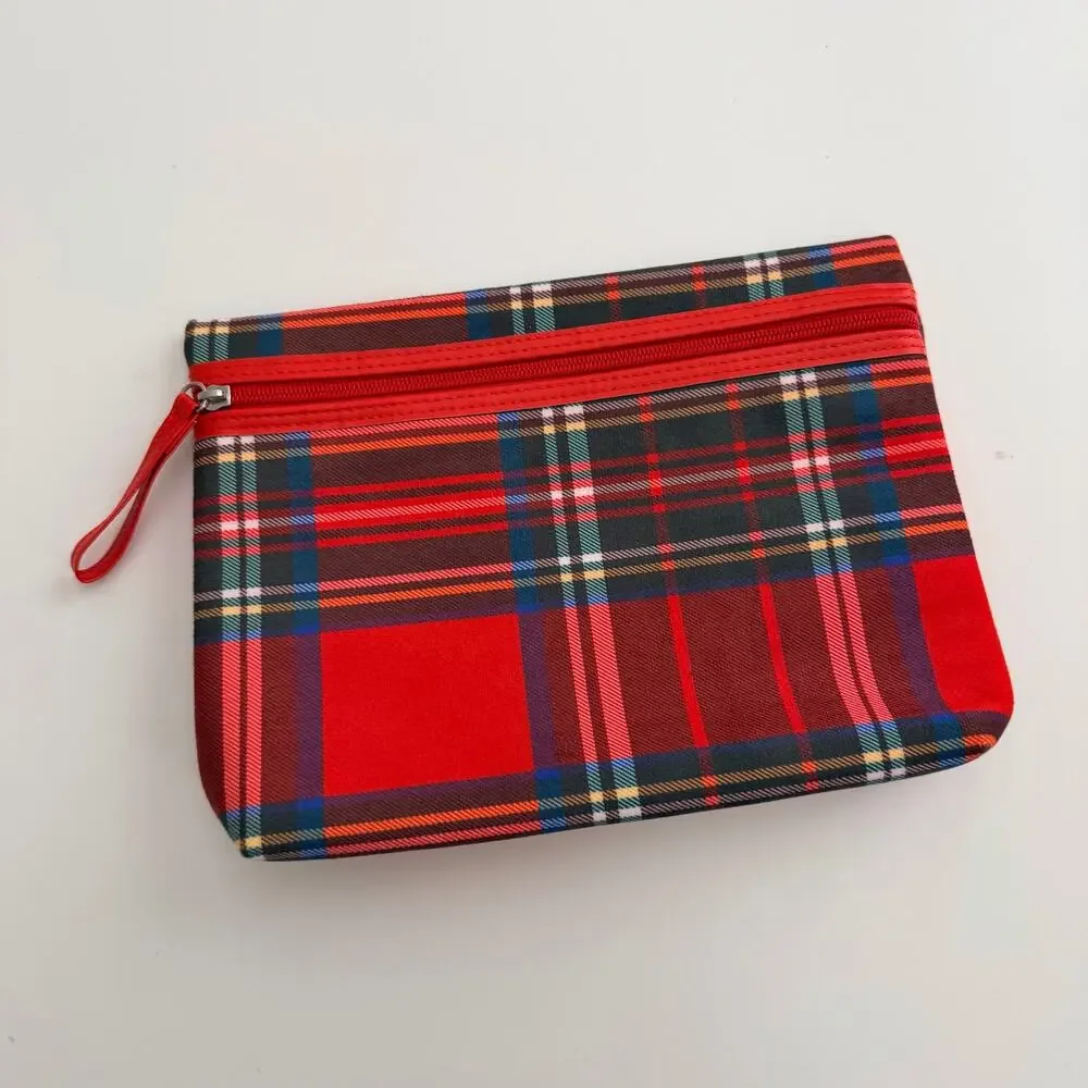 Ulta red plaid zip pouch makeup bag